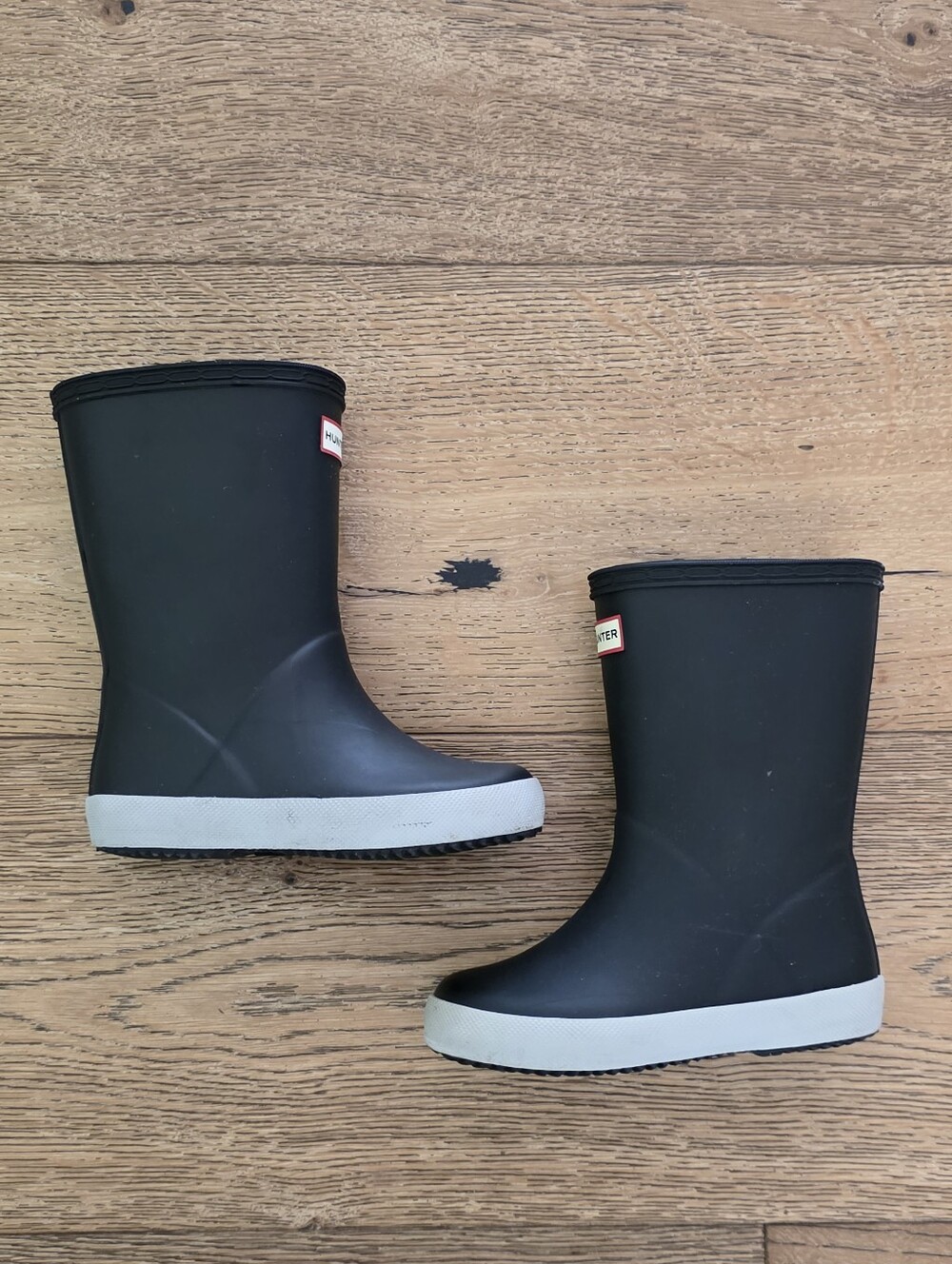 Hunter Kids Black Rain Boots with Light Gray Sole